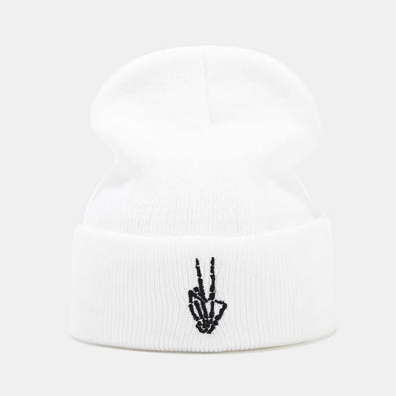 Autumn Winter High Quality Skull Finger Embroidery Knitted Hat Men and Women Fashion Hip Hop Hat Hat H251020