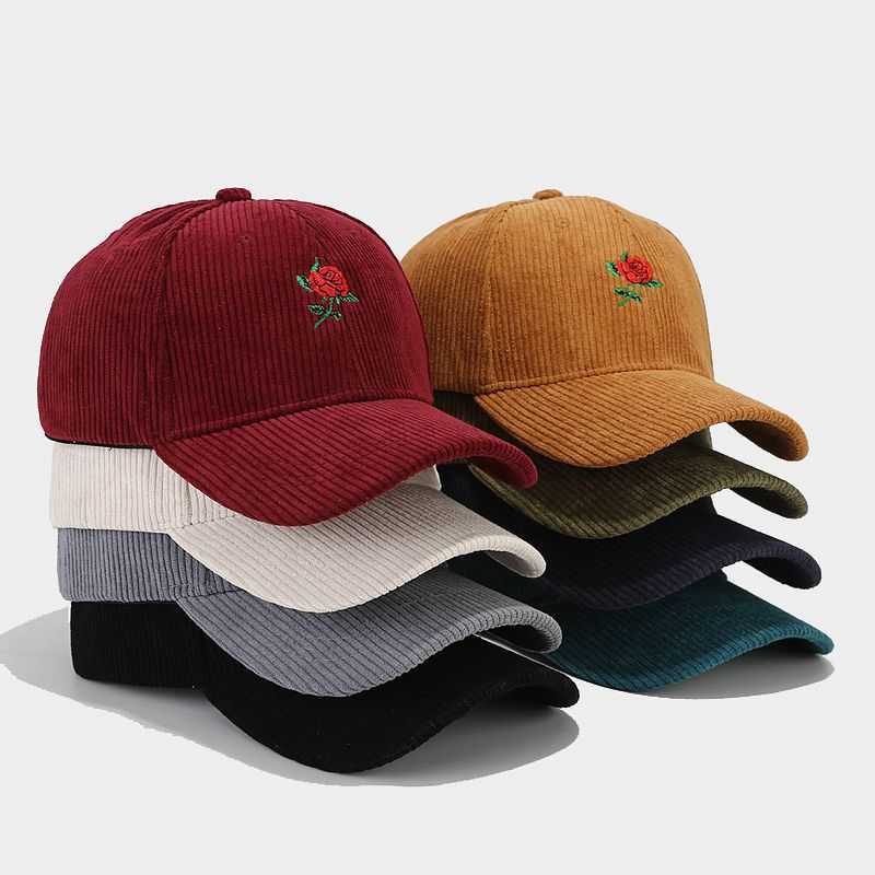 Valentines Day Fashion Rose Embroidery Corduroy Baseball Cap for Women Trendy Spring Outdoor Travel Sunshade Duckbill Cap H251020