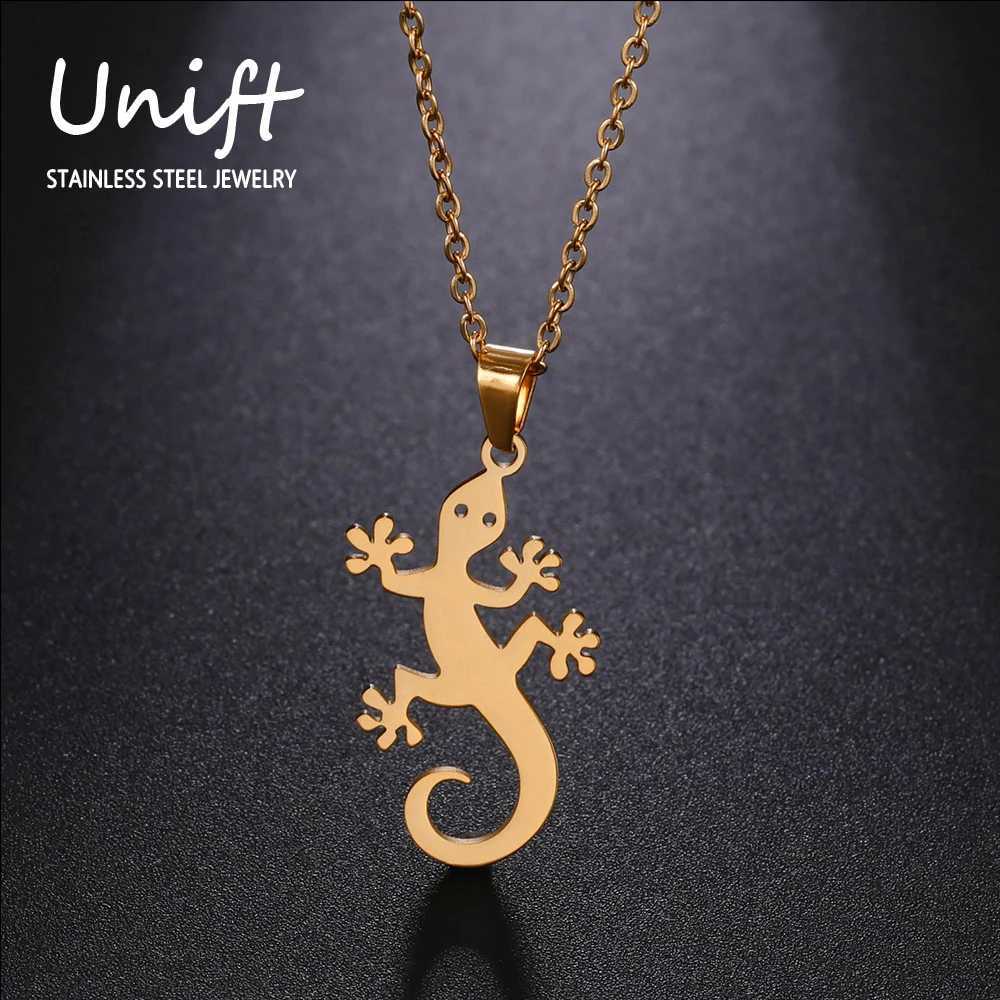 Unift Lucky Lizard Gecko Necklace for Women Stainless Steel Chain Necklace Fashion Wildlife Reptile Jewelry Salamander Pendant XJ250717