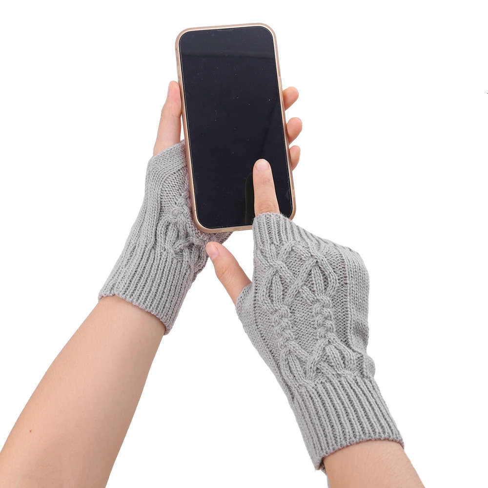 Winter Soft Warm Knitting Arm Gloves Twist Pattern half finger gloves Unisex Mitten Guantes Enabled Touchscreen Warm gloves 251020