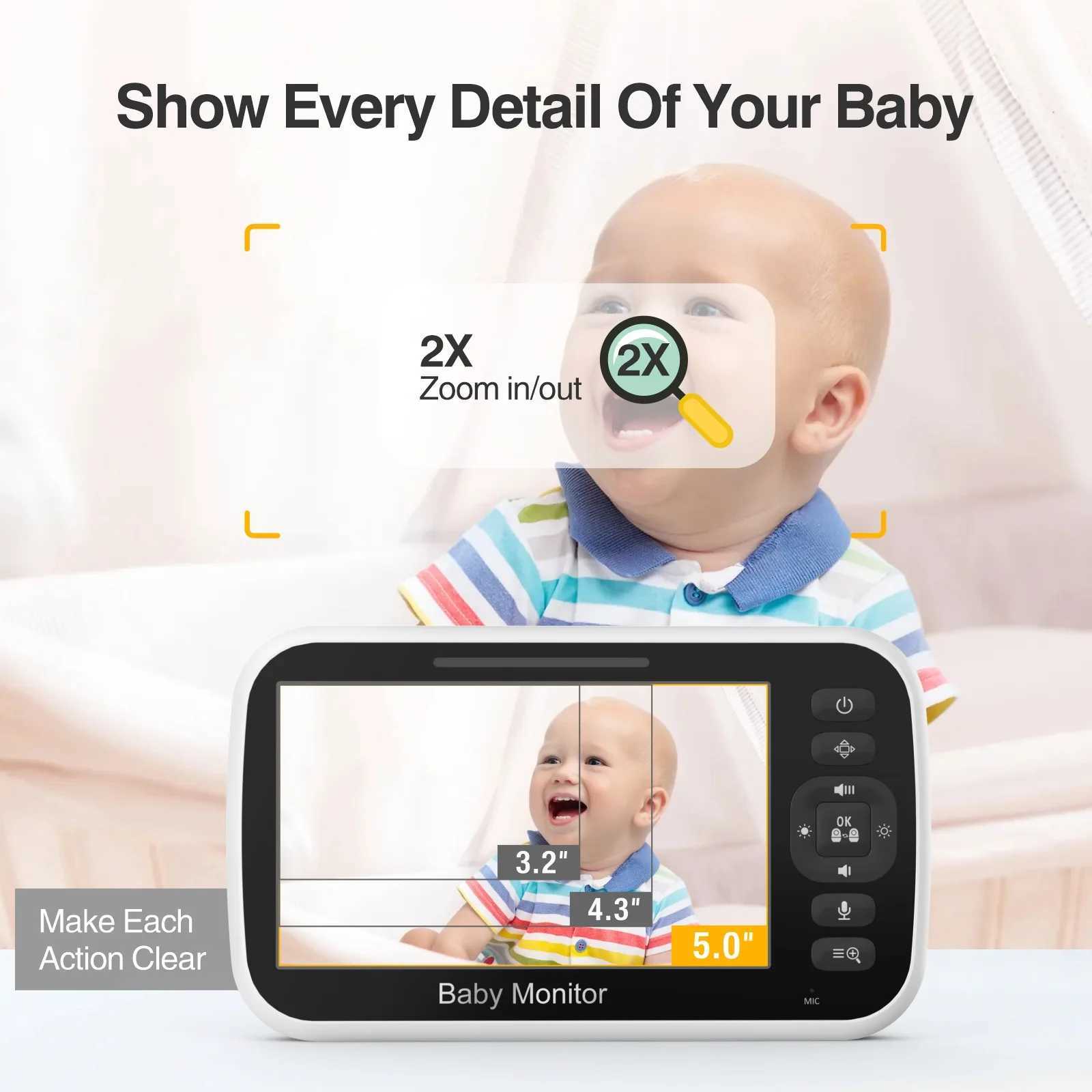 5 Inch Video Baby Monitor 4X Zoom PTZ Camera 22Hrs Battery TwoWay Audio Temperature Sensor Lullaby SM651 Electronic Babysitter J251121