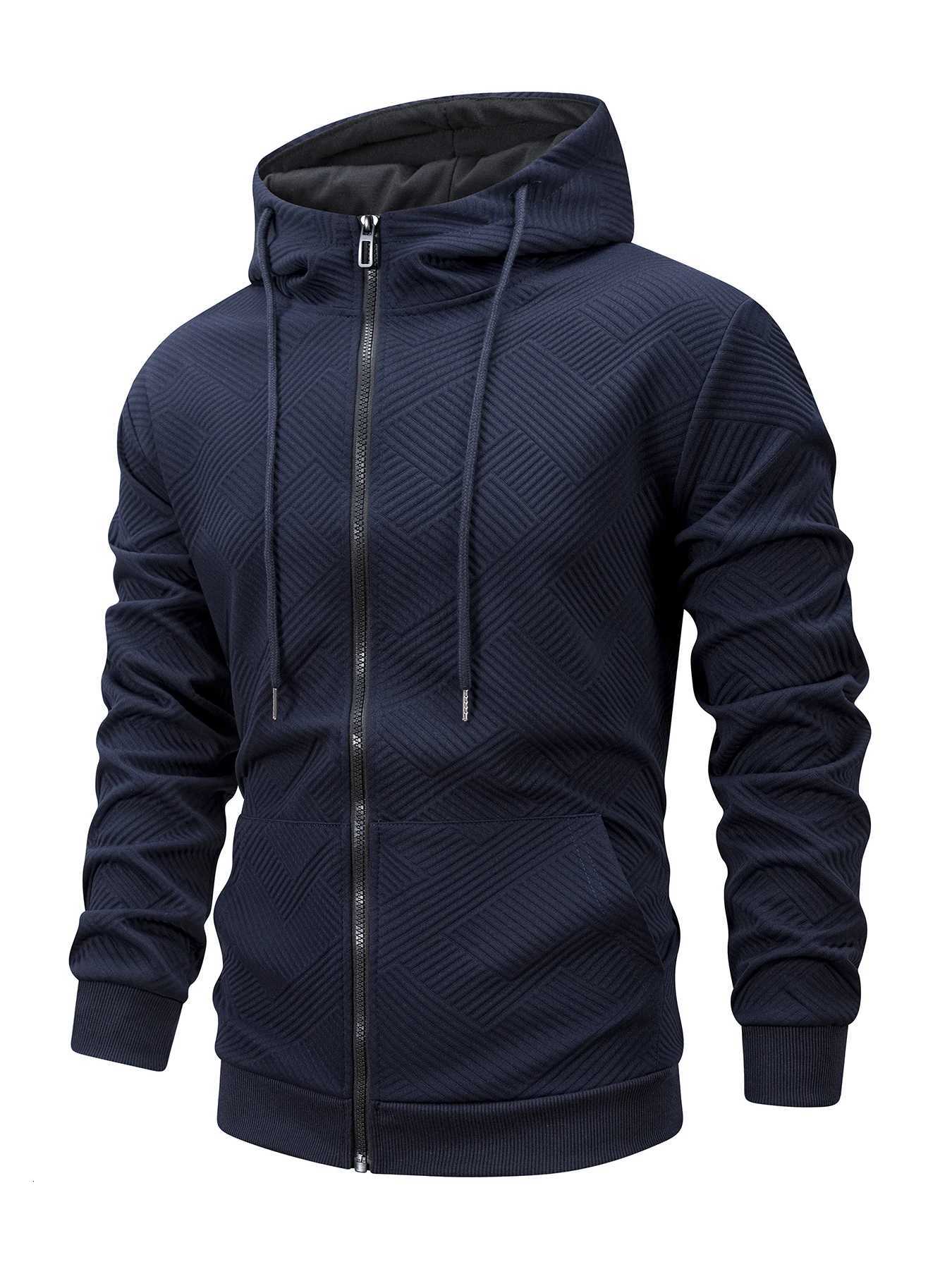 Autumn Casual Mens Hoodies Jacket Solid Color Loose Daily Hooded Sweatshirt Zipper Design Sportswear Coat Long Sleeve Jacket W251021