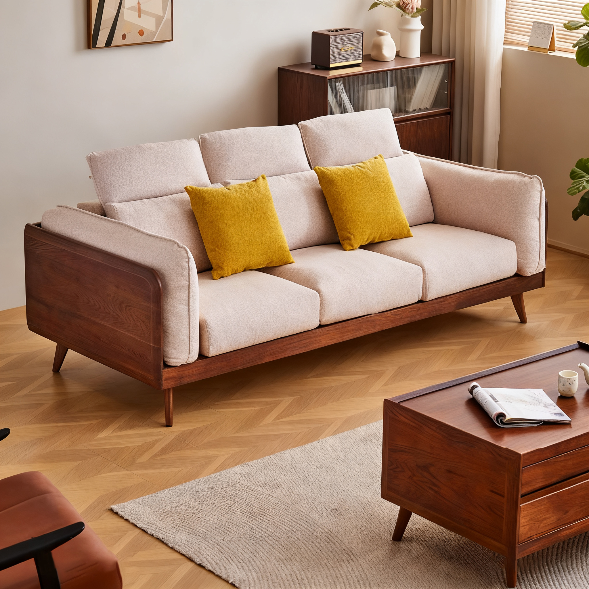Elegant Solid Wood Upholstered Couch for Modern Living Room - Made of High-Quality Materials