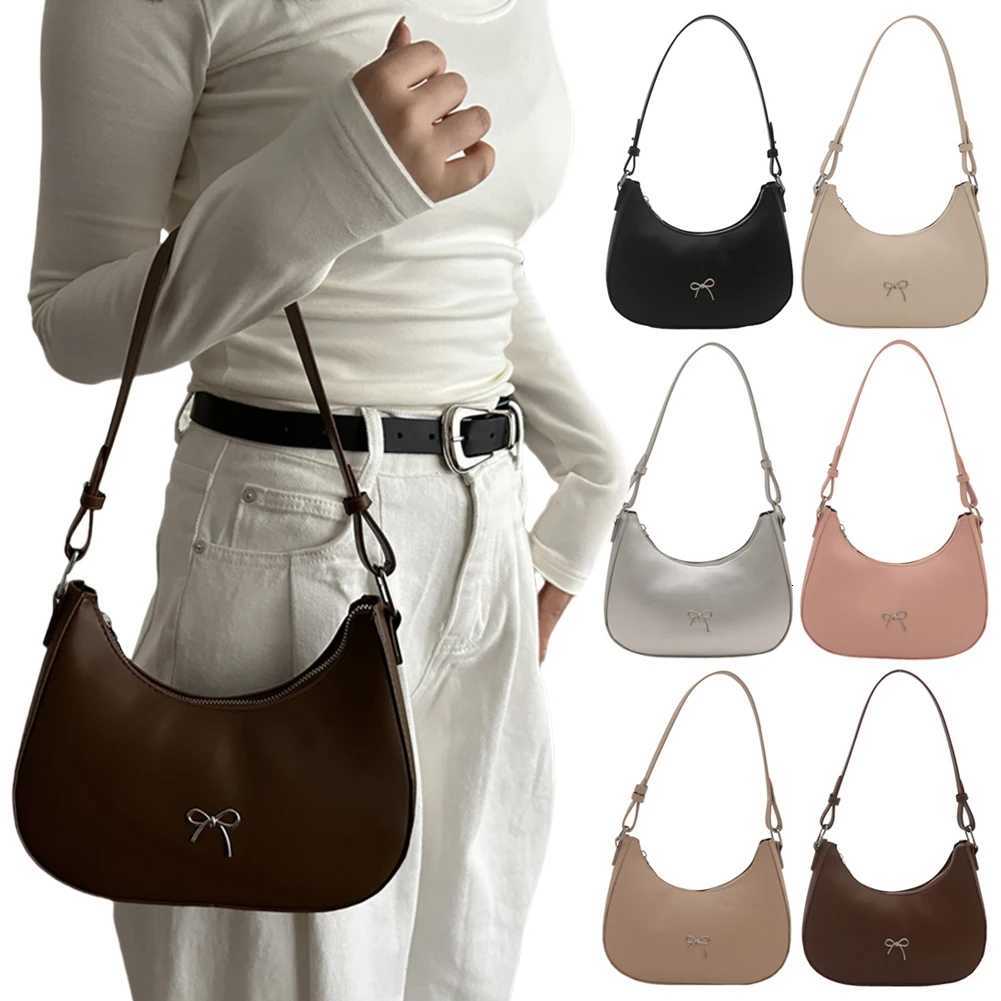 Crescent Shoulder Bag PU Leather Hobo Handbag Cute Bow Clutch Bag Y2k Tote Bag Purses Underarm Purse for Women GirlsXJ251021
