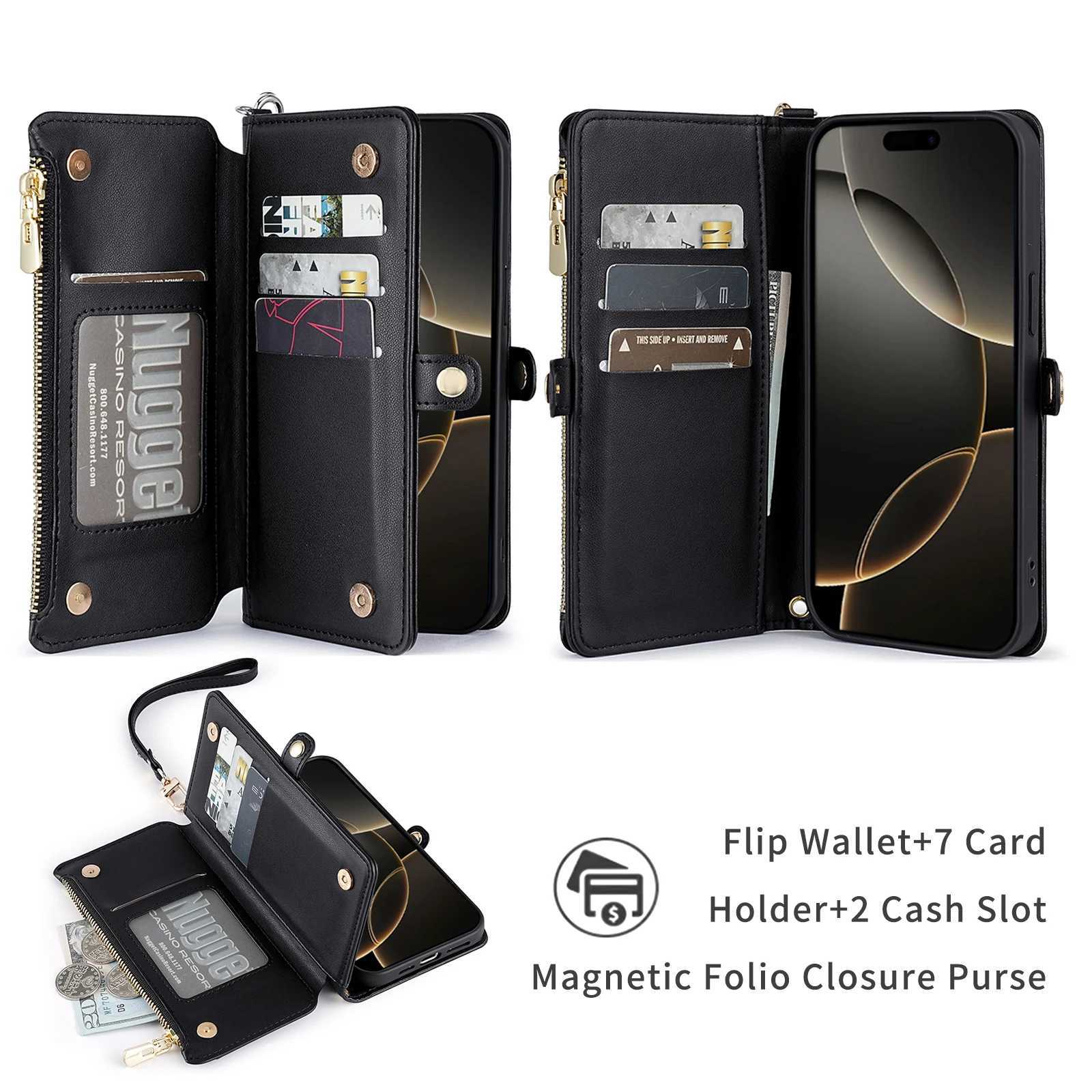 Leather Flip Case For IPhone 16 15 14 13 12 11 Pro X XS Max XR 8 7 6 Plus SE 5G 2020 2022 Lanyard Wallet Card Phone Bag Cover J251114