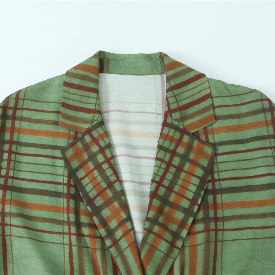 autumn womens casual fashion simple plaid suit collar longsleeved jacket wideleg trousers 251021