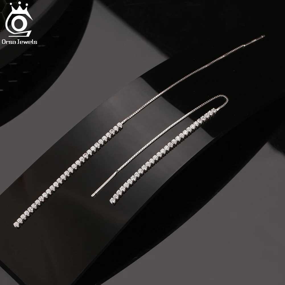 ORSA JEWELS 925 Silver Minimalism Dangle Long Chains Earrings for Women Vintage Cubic Zircon Drop Earings Jewelry Gifts SE111 J251021