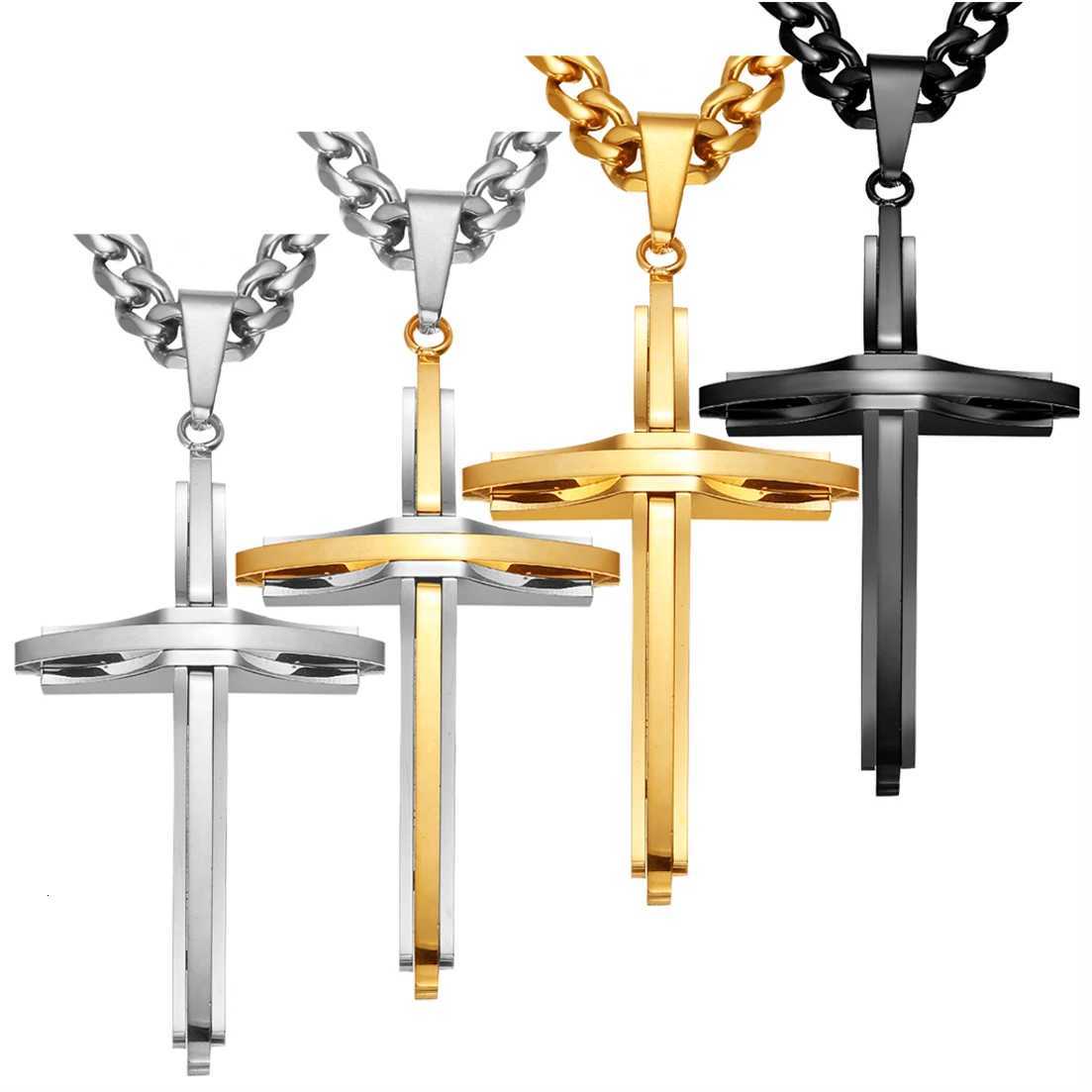 Vintage Cross Pendant Necklace Punk New Design Classic 316L Stainless Steel Curb Chain Men Women Necklace Jewelry XJ250717