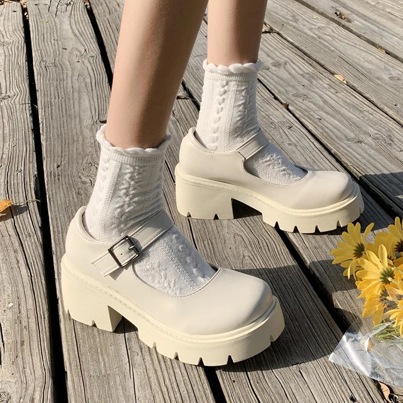 Patent Leather High Heels Mary Jane Shoes Women Japanese Style Ankle Buckle Platform Pumps Woman Punk Jk Uniform Lolita Shoes 43 251021