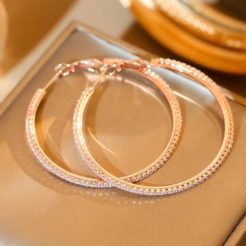 3080mm Shiny Rhinestone Hoop Earrings For Women Fashion Rose Gold Silver Color Big Circle Earrings Female Party Charm Jewelry J251021
