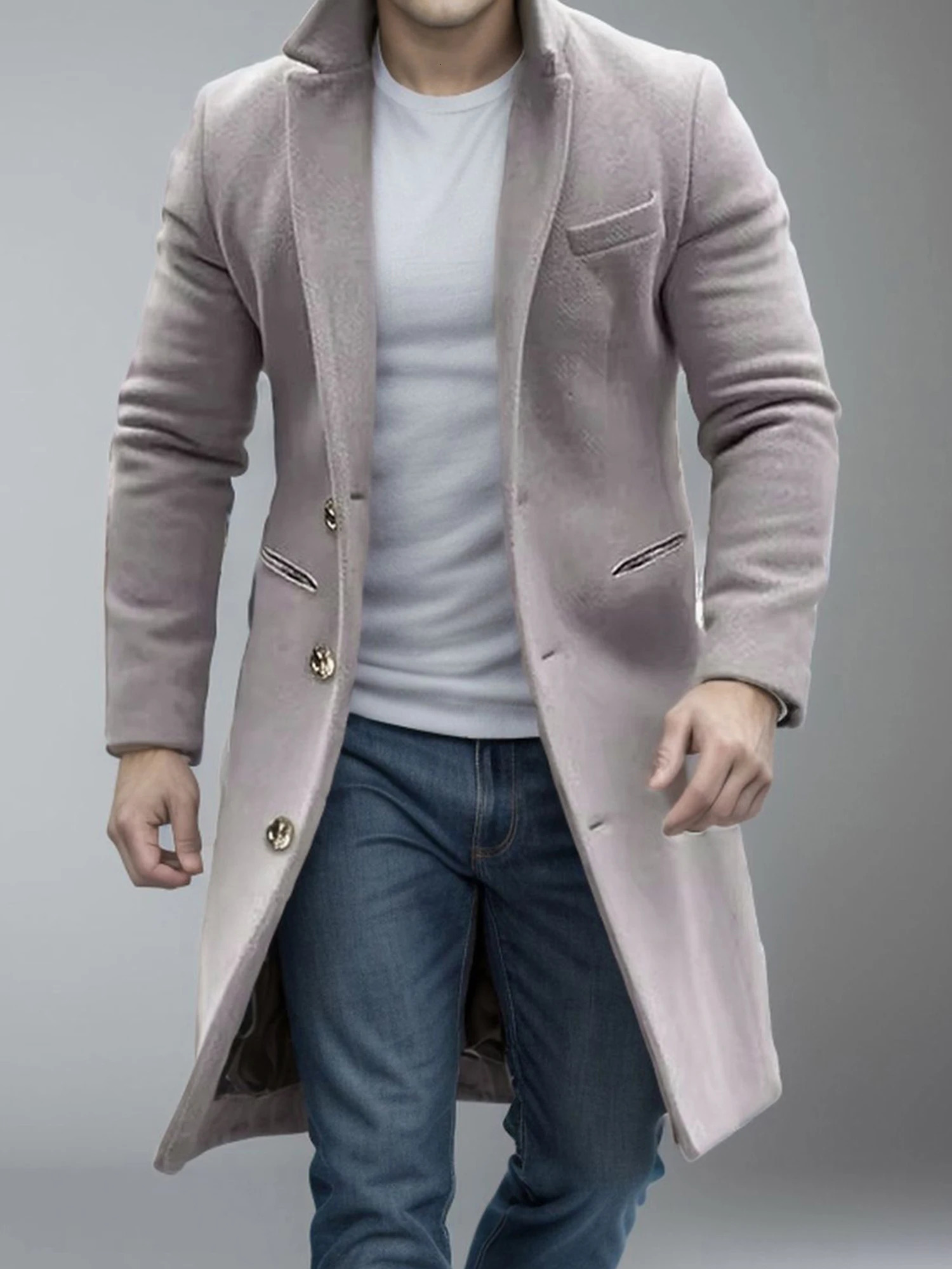 Men s Classic Wool Blend Pea Coat with Notched Lapel and Button Clre for Stylish Winter Outerwear Streetwear Fashion 251016