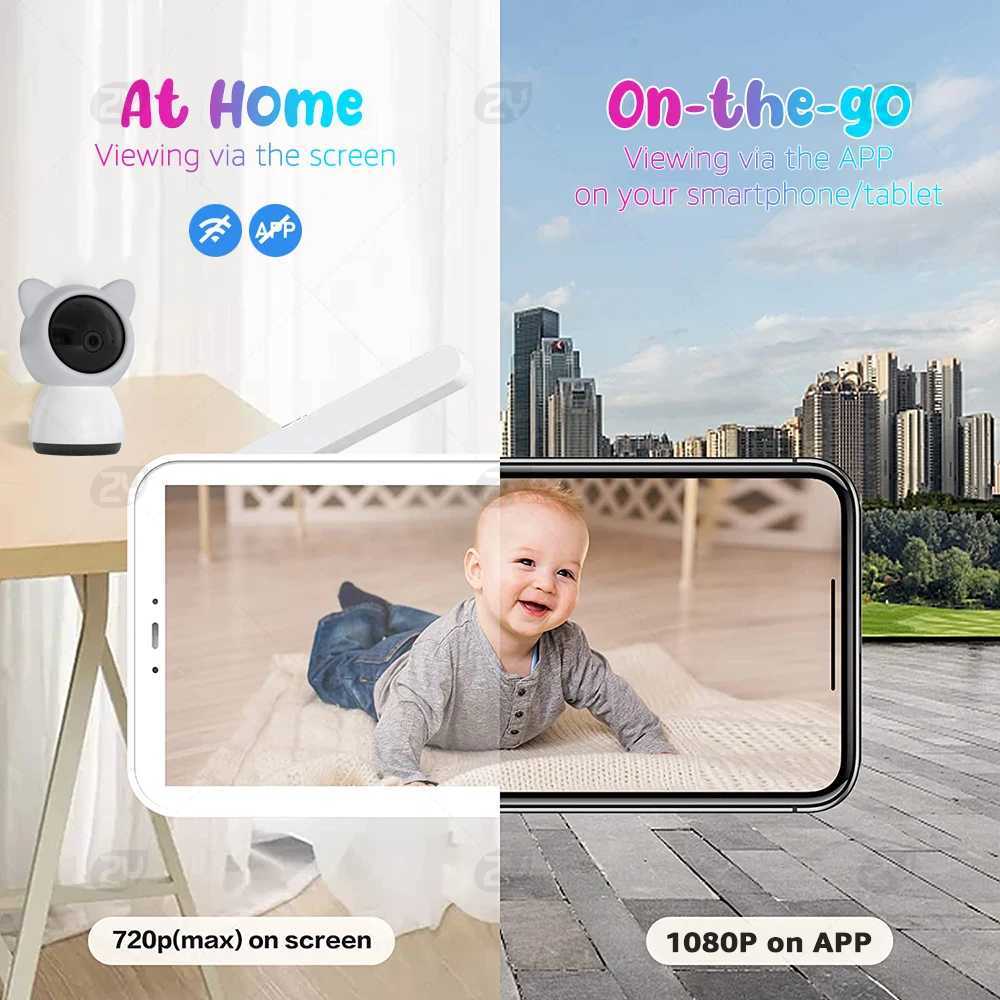 2K3MP 5inch Wireless Baby Monitor Smartphone App IR Night Vision Crying Detection Auto Tracking TempHumidity Sensor J251121