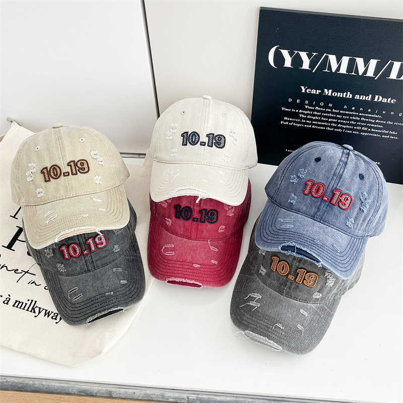 New Style Distressed Soft Top Washed Embroidered Letter Baseball Cap for Women Spring Summer Versatile Wide Brim Duckbill Cap for Women H251020