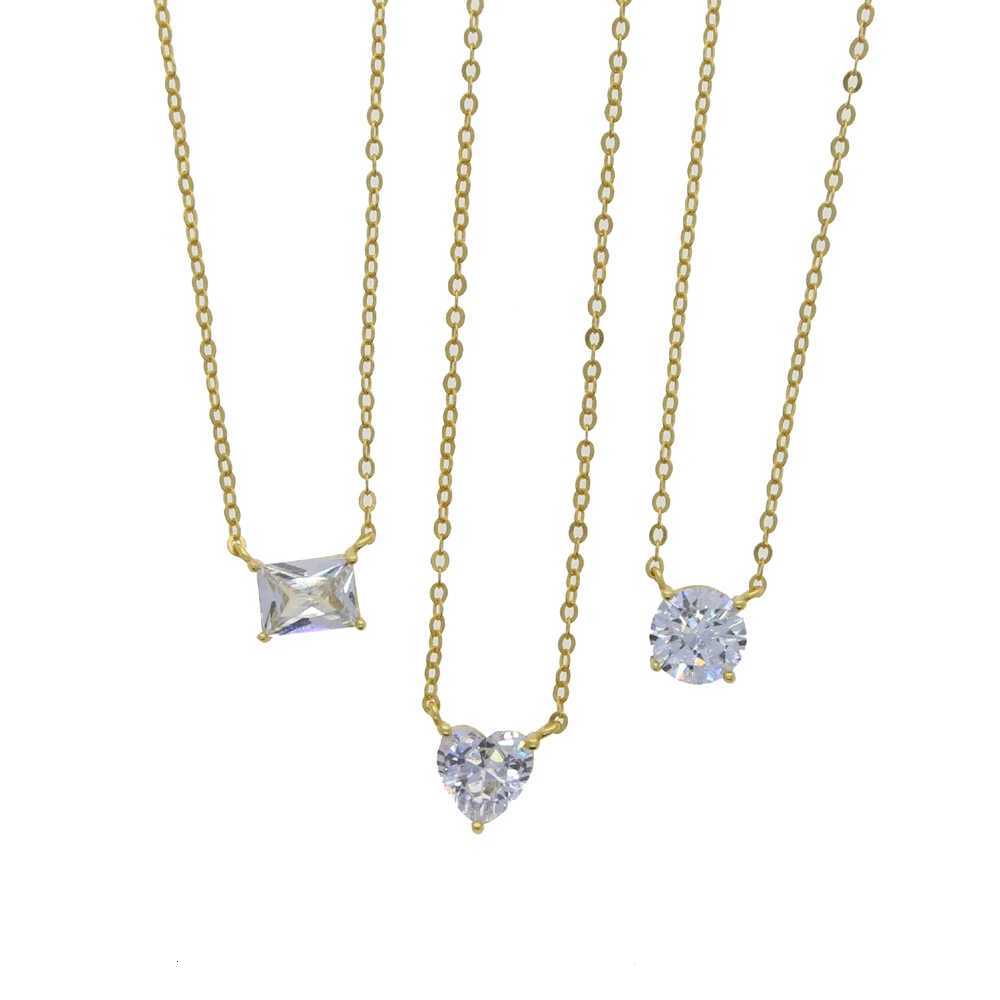 Geometric Single CZ Stone Necklace Sparking Clear Cubic Zirconia Rectangle Round Heart Shaped Simple 925 Sterling Silver Collar D251021