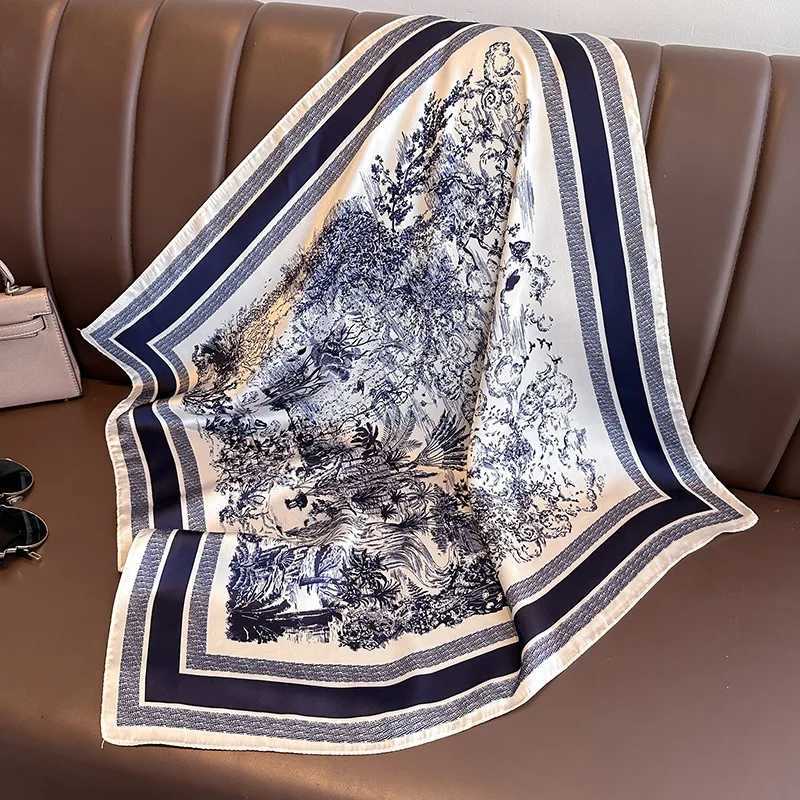 Luxury Floral Print Silk Square Scarf Women Soft Satin Kerchief Hairband Neckerchief Head Hijab Lady Headband Foulard Bag Ribbon W251021