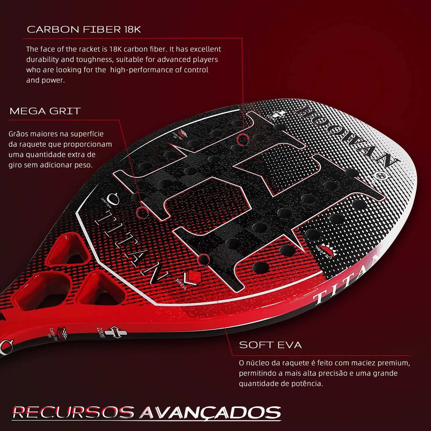 HOOWAN TITAN 8K Beach Tennis Racket Professional T700 Carbon Fiber 8K Rough Surface 22MM Profil Well Balance W251021