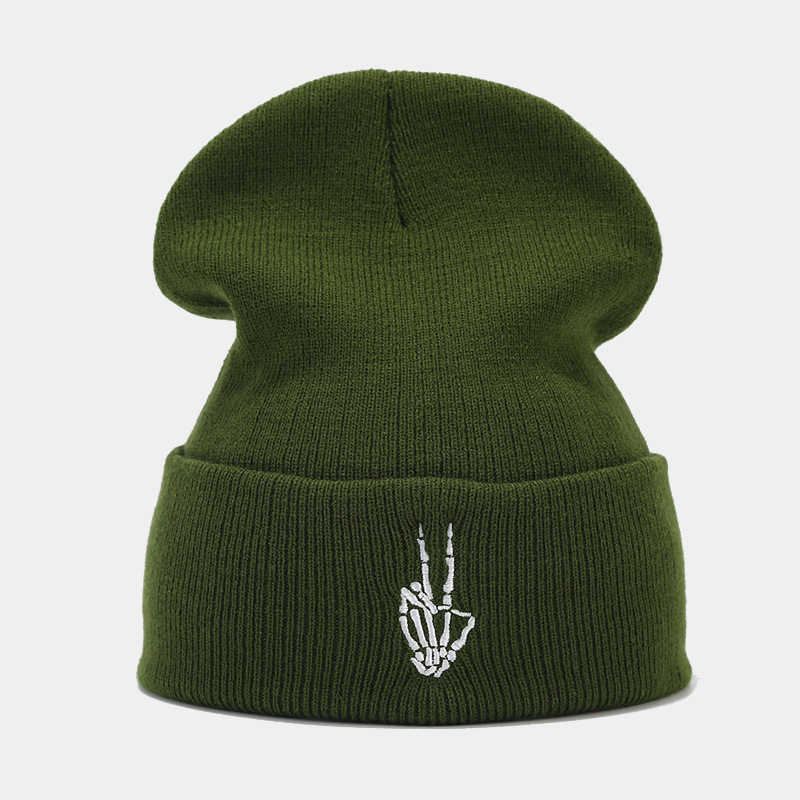 Autumn Winter High Quality Skull Finger Embroidery Knitted Hat Men and Women Fashion Hip Hop Hat Hat H251020