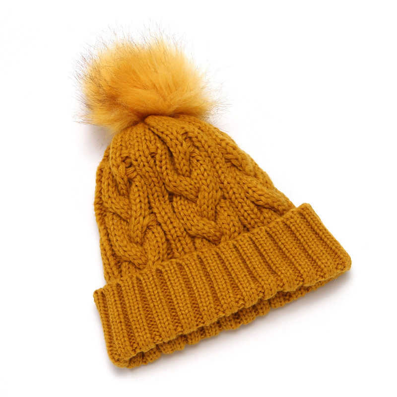 Autumn and Winter Knitted Hat with Faux Fur Unisex Conical Hat Nonfleece Lined Warm Braided Knitted Hat H251020