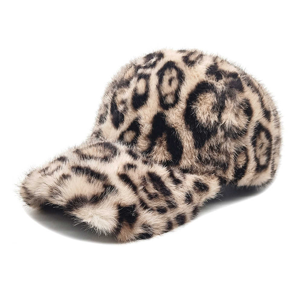 New Plush Leopard Print Warm Baseball Cap for Women Fashionable Outdoor Versatile Ponytail Duckbill Cap Sun Hat H251020