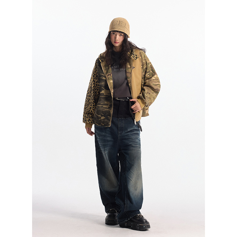 2025 American designer retro leopard print design luxury pants fashion hooded sweatshirt autumn and winter new women's hip-hop camouflage color b