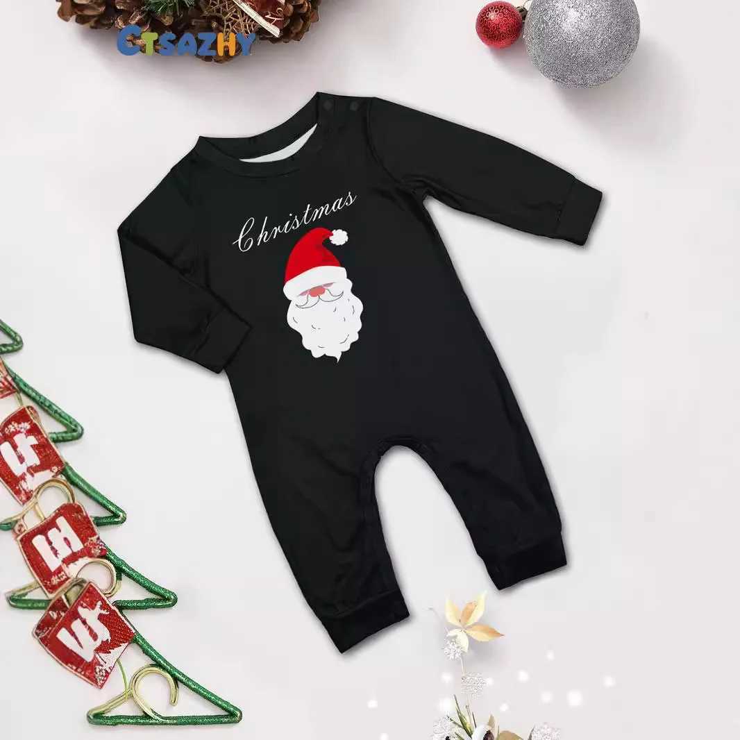2025 New Christmas parentchild pajamas European and American longsleeved black set Santa Claus reindeer print home wear L2510218R47