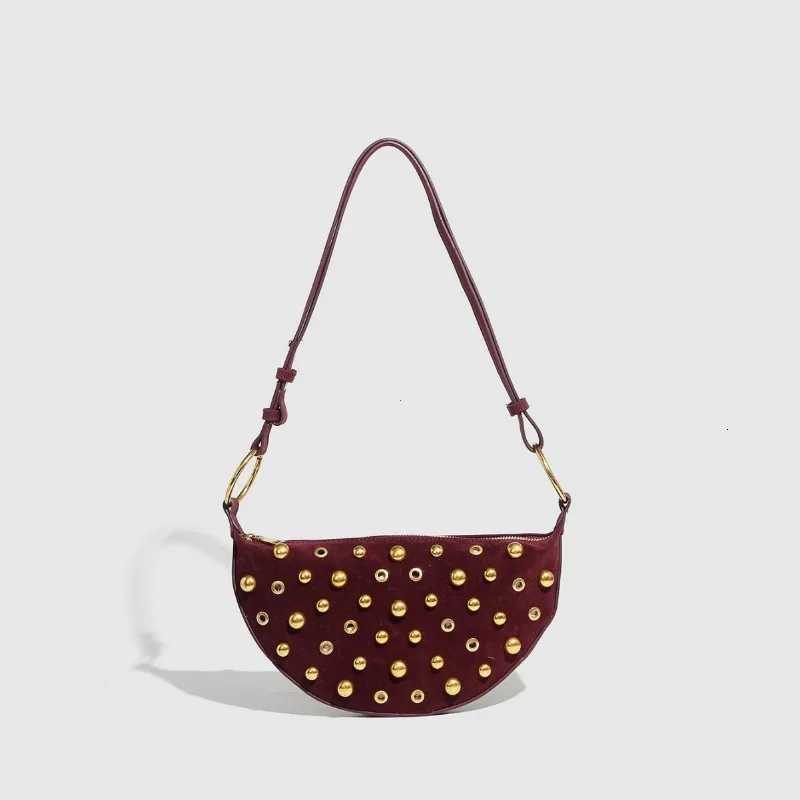 Designer Studded Shoulder Bag Rivet Crescent Bag 2025 New Women Metal Underarm Bag Highend Retro Rivet Polka Dot Shoulder BagsXJ251021