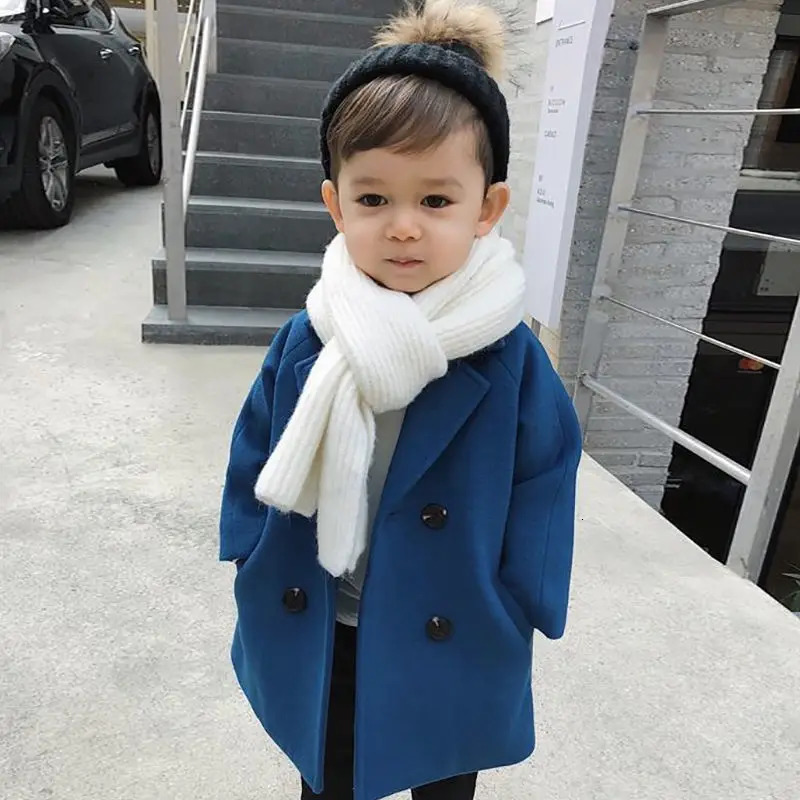 Winter Grid Jackets Boys girls Woolen Doublebreasted Baby Boy Trench Coat Lapel Kids Outerwear Coats Wool Coat Winter Overcoat 251017