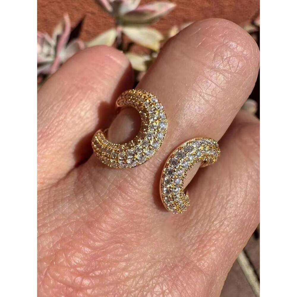 Gold-Plated Curved Double Band Silver Round Cut Original Silicon Stone Surprise Gift Ring for Lover Wedding Proposal Jewelry