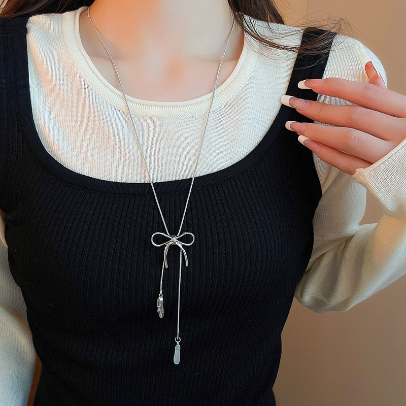 Korean Style Bowknot Ballet Shoes Pendant Necklace for Women Versatile Fashion Design Sweater Chain Simple High-end Accessories - view 8