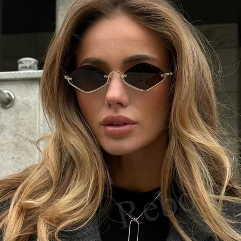 Fashion Small Polygonal Sunglasses Women Luxury Brand Metal Half Frame Sun Glasses Ladies Hipster sexy Cat Eye Shades Vintage J251114