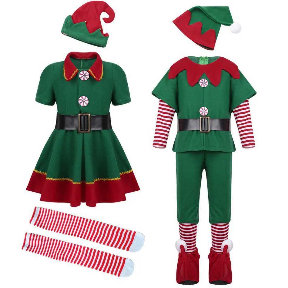 Christmas Family Matching Clothes Boy Girl Elf Xmas Clothes Set Adult Green Red Party Tops Pants Hat Belt Outfit Cosplay Costume L251021BST7