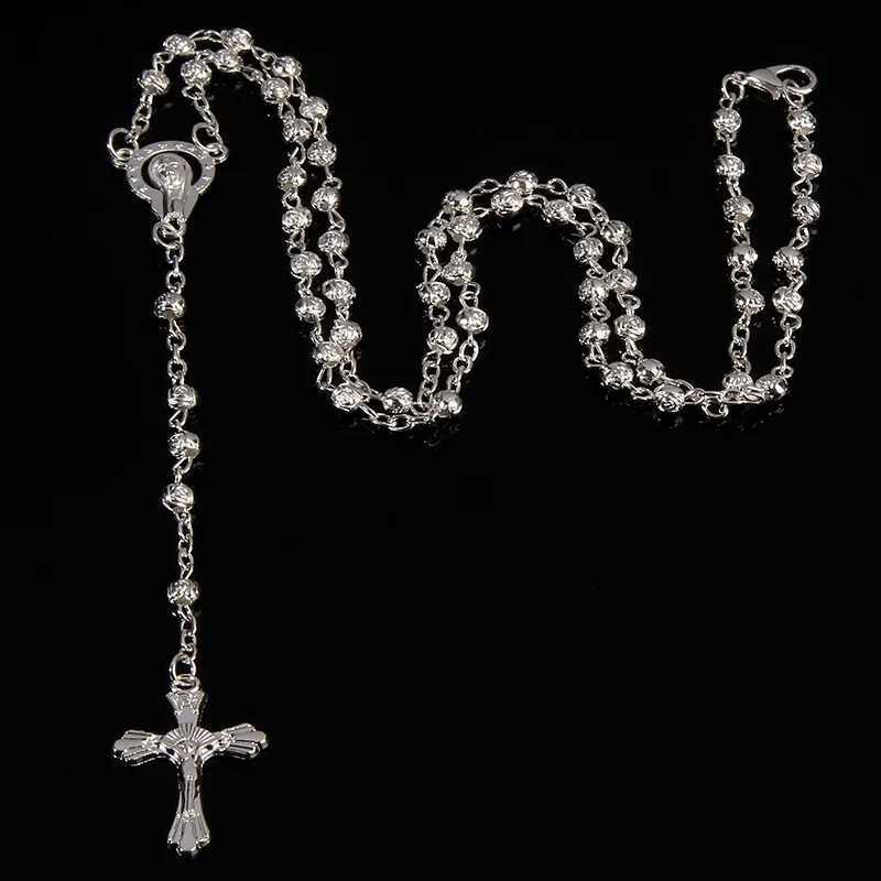 4mm stainless steel bead necklace vintage gold rosary small necklace female necklace Jesus cross necklaceXJ251018