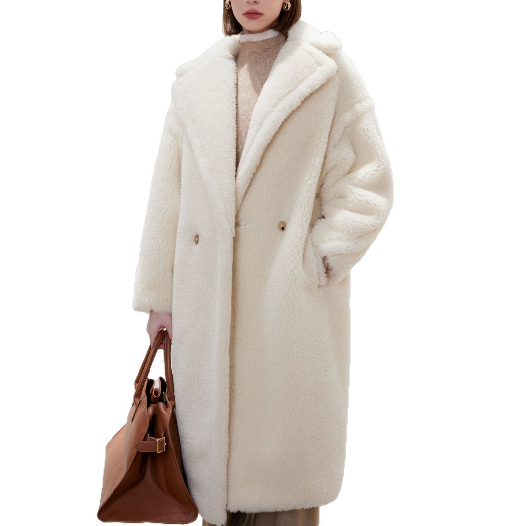 25ss Teddy Bear Women Coat Winter Grand And Luxurious Long Length Thick Warm Max Drop-shoulder Sleeve Alpaca Sheep Wool Mulberry