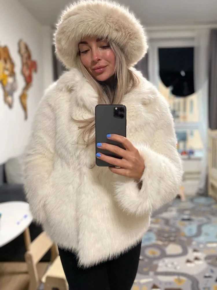 ZADORIN New Winter Fur Coats for Woman Lapel Belted White Black Faux Fur Coat Elegant Streetwear Fluffy Jacket Woman Y2K Clothes1 Y251105