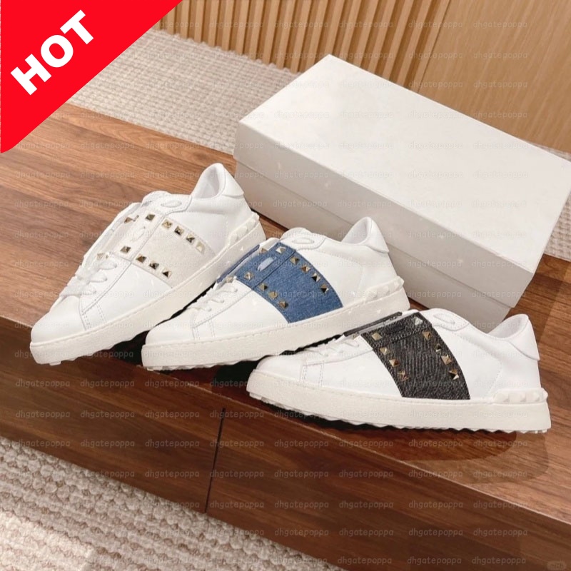 Designer rivet shoes Casual Men women Shoes Low Flat Open Sneakers Platform Leather Retro black white pink beige Luxury Calfskin Vintage Sports Tennis Shoes With box