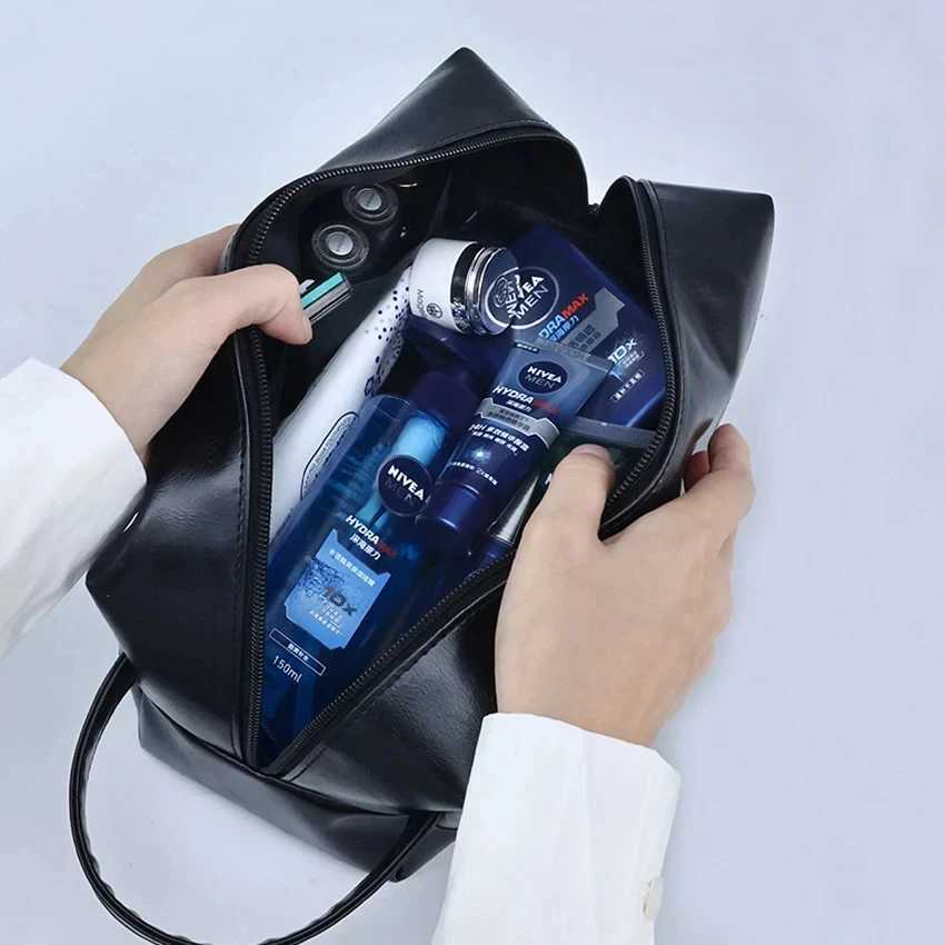 Mens Business Travel Bag Zipper Makeup Bags PU Leather Travel toiletry bag Cosmetics Organizer Storage Pouch Large CapacityW251021