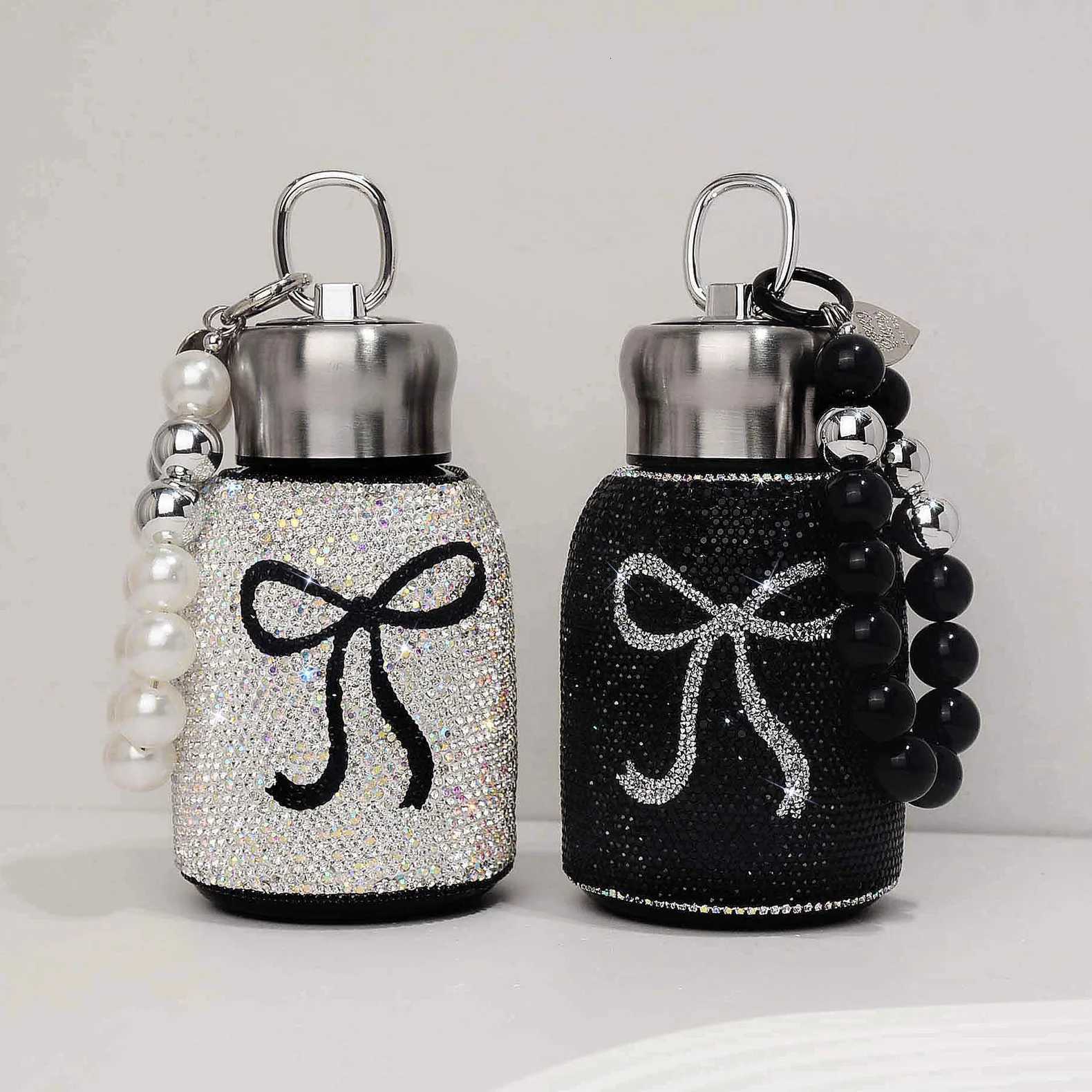 High Value Luxury Diamondencrusted Thermos Cup Portable 304 Stainless Steel Portable Bow Big Belly Cup Car Water Cup Y251021