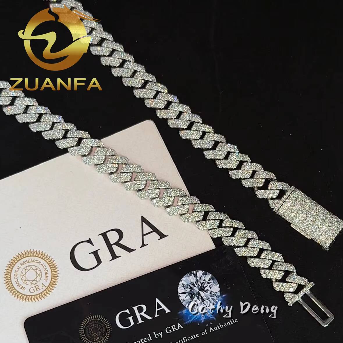 Fast Shipping 12mm Cuban Link Chain Moissanite Hip Hop Jewelry 925 Silver Iced Out Cuban Chain Necklace With GRA Certificate