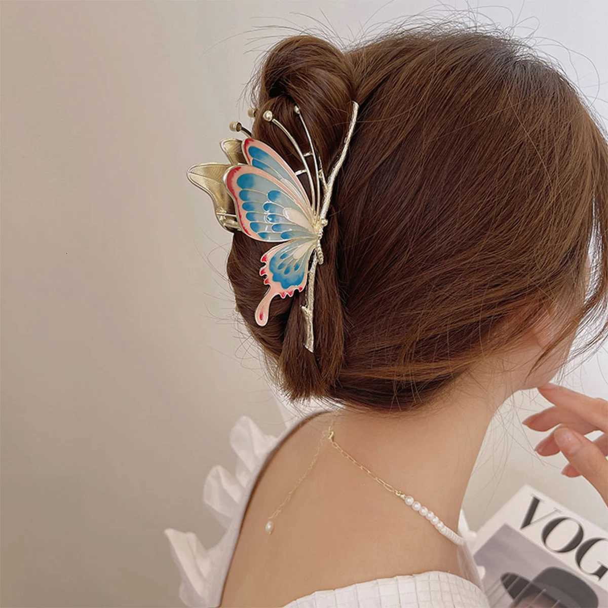 Elegant 10cm Metal Butterfly Shark Clip Durable Hair Claw for Women Girls Fashion Hair Accessories Party Daily UseW254021