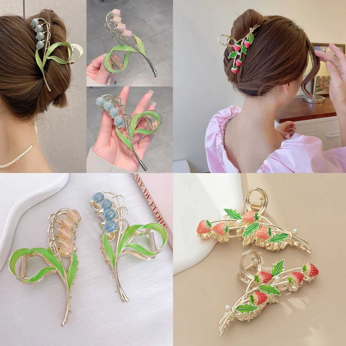 Womens Alloy Claw Hair Clips Antiskid Shark Clips Plate Hair Grab Clips Flower Hair Clips Girls Daily Hair AccessoriesW254021