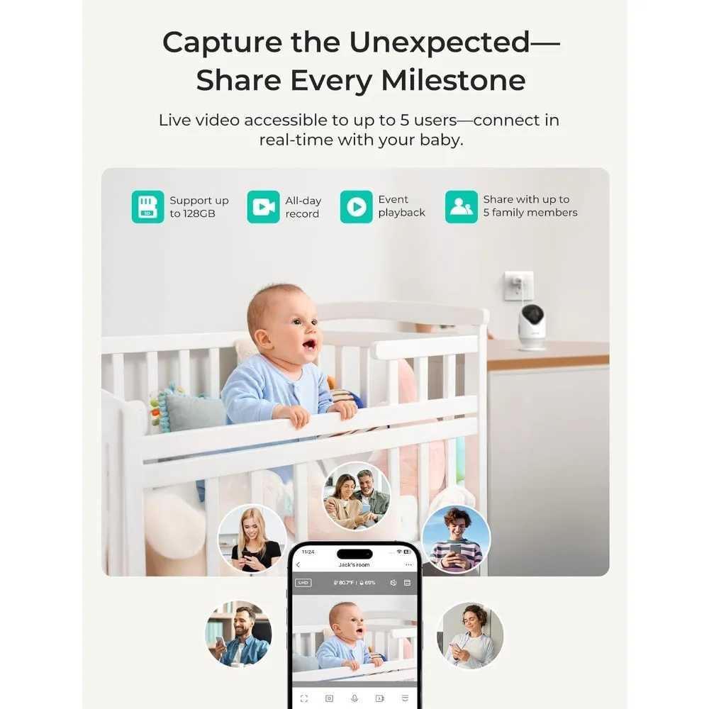 VistaView Lite Smart WiFi Baby Monitor with 2 Cameras 4 720P Split Screen 1080P Camera App Control Motion Alerts Night Vis J251121
