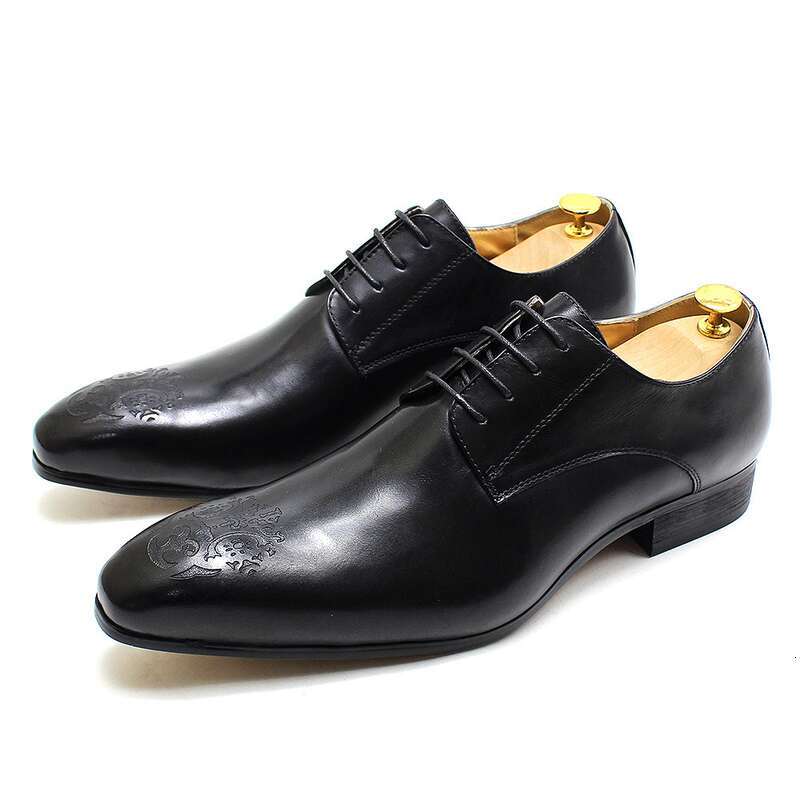 Business Casual Formal Derby Genuine Fashion Carved Pointed Leather Shoes Men Shoe