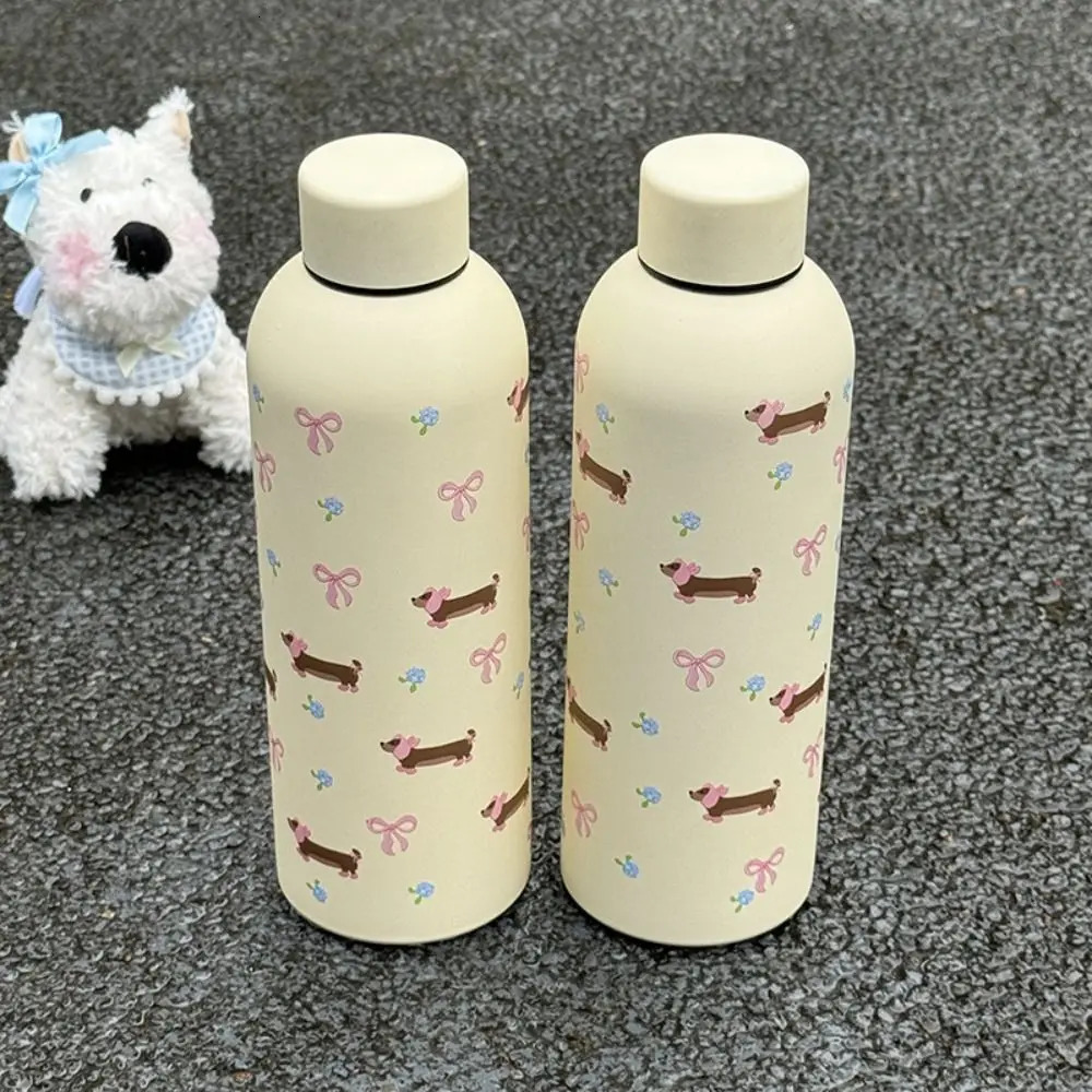 500ml Vacuum Bowknot Dachshund Insulated Water Bottle Black Stainless Steel Thermal Car Cup 251020 W260226