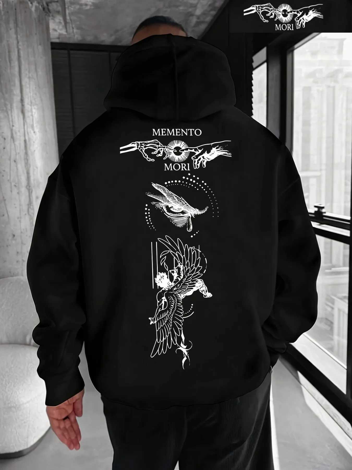 Hot selling mens autumn fashion angel falling print comfortable soft hooded sweatshirt outdoor city high street W251021