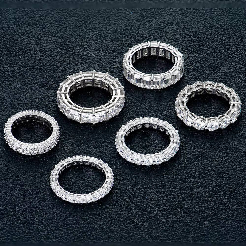 Iced Out S925 Silver Princess Emerald Round Cut Vvs d Color Mossanite Moissanite Diamond Hip Hop Tennis Ring for Men and Women