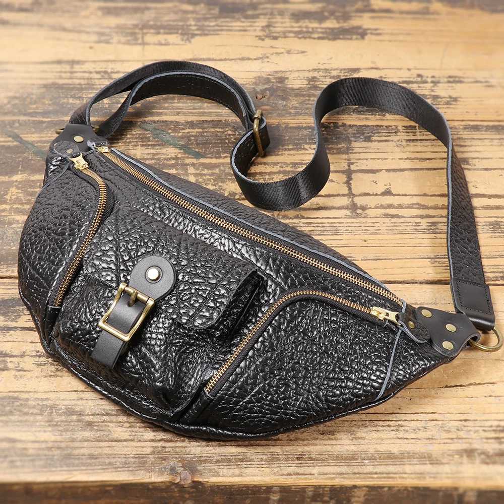 LUOKIR Bison Leather Mens Chest Bag Outdoor Commuting Casual Leather Waist Bag Top Layer Cowhide Personalized Motorcycle Bag Z251021