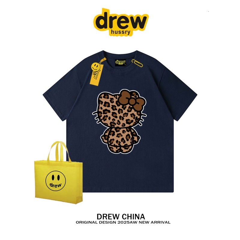 2025 American designer fashion leopard print autumn and winter retro loose luxury couple short sleeved T-shirt