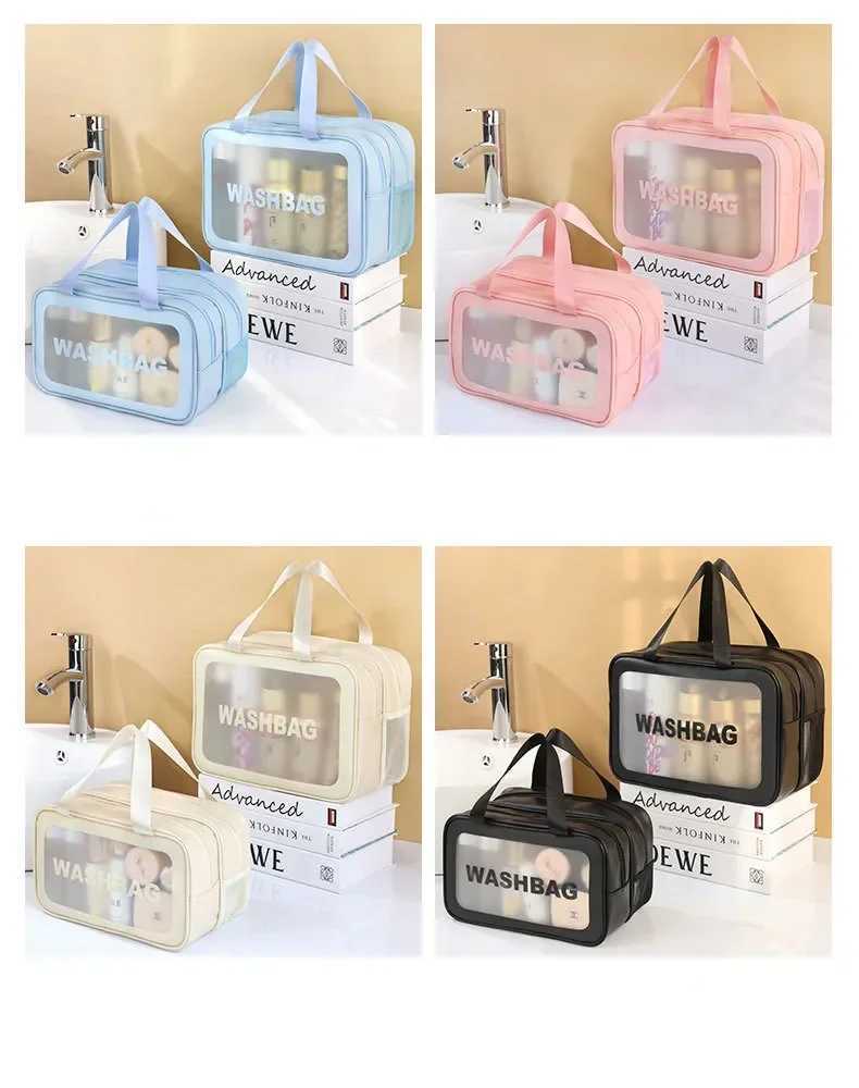 2025 new model portable travel fitness and swimming essential dual transparent dry and wet separation bag PU cosmetic pouchW251021
