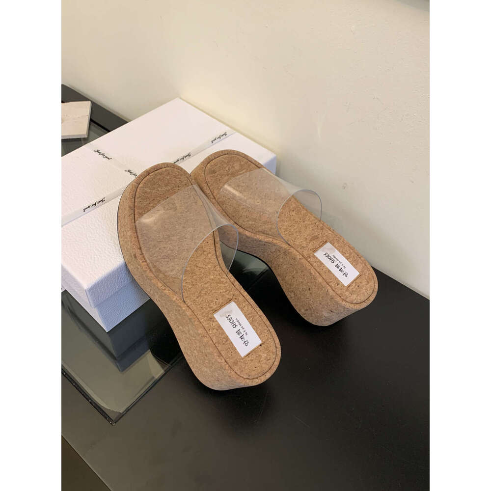2025 Designer Shoe Summer New Fashion Thick-Soled High Heel Wedge Transparent One-Strap Sandals Slippers for Women