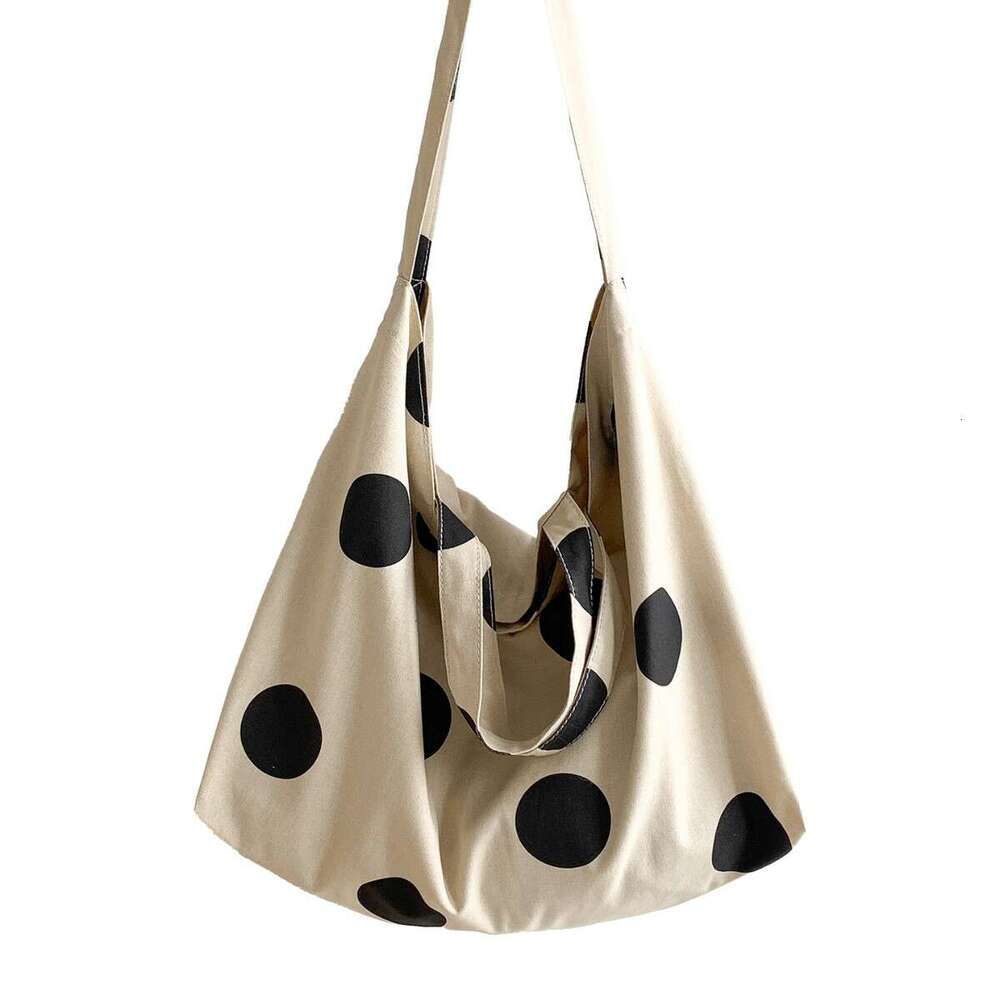 Summer Women's Polka Dot Design Canvas Korean Style Lazy Trend Large Capacity Tote Bag For Women B5